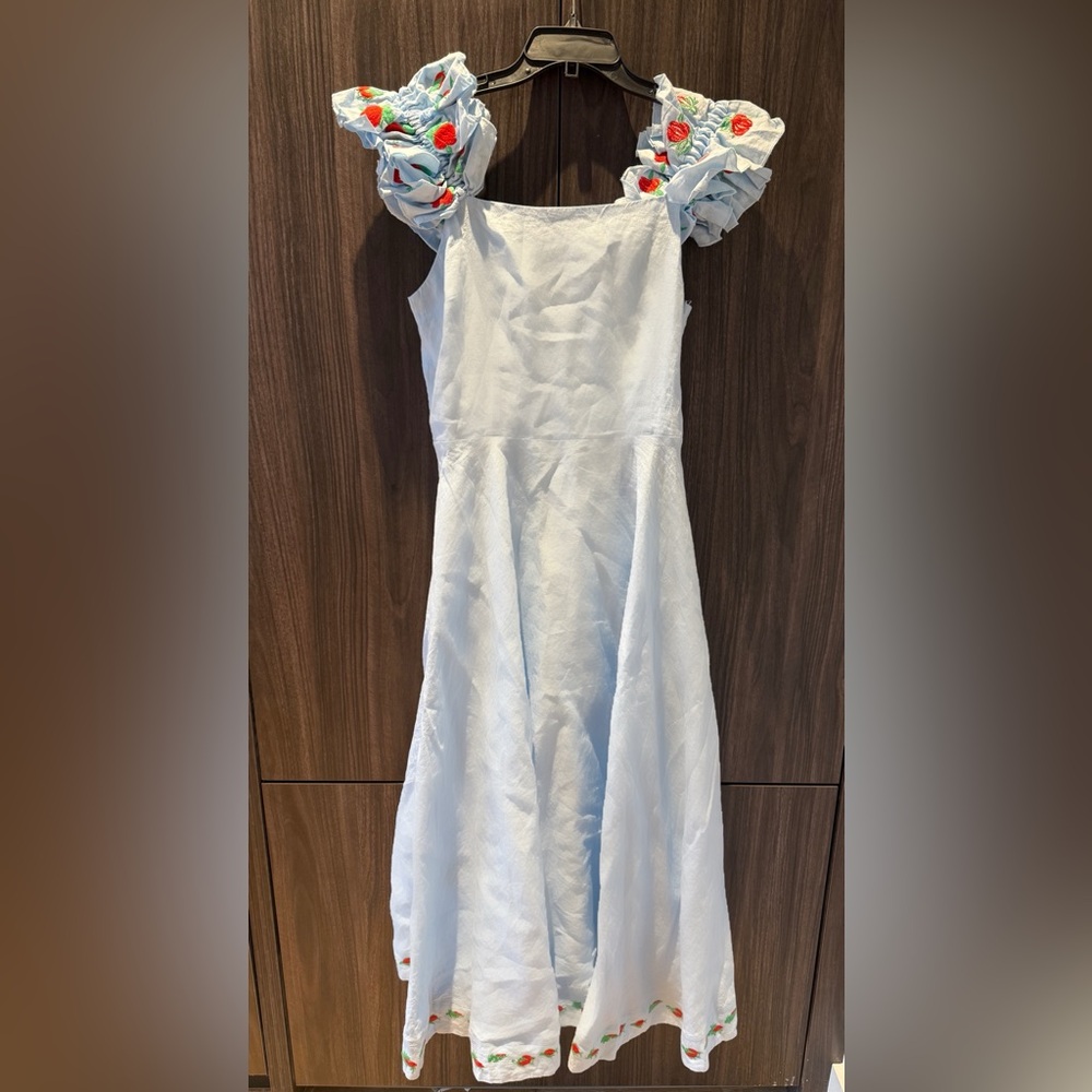 Fanm Mon Light Blue Floral Embroidered Midi Dress - Picture 3 of 4